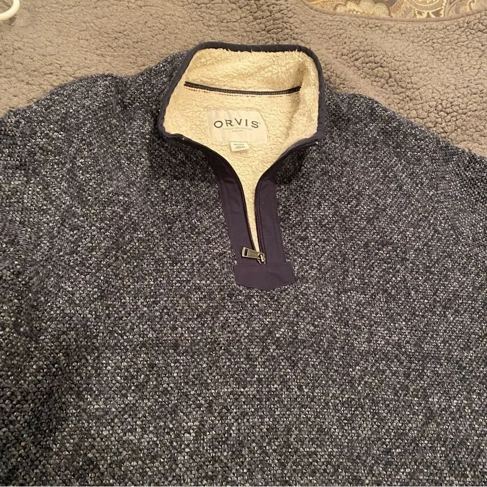 Orvis Blue 1:4 Zip Pullover Sweater Sherpa Lined Size XXL